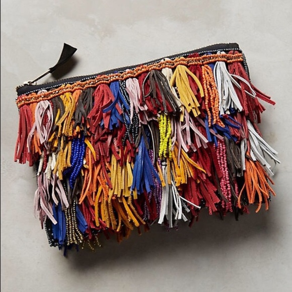 Anthropologie confetti fringe clutch
